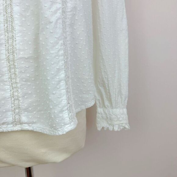 LOFT blouse | white cotton polka dot embroidered | country | white | medium - Picture 3 of 8